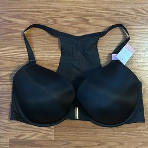 NWT Cacique Black Boost Plunge Front Closure Racerback Bra Size 44DDD
